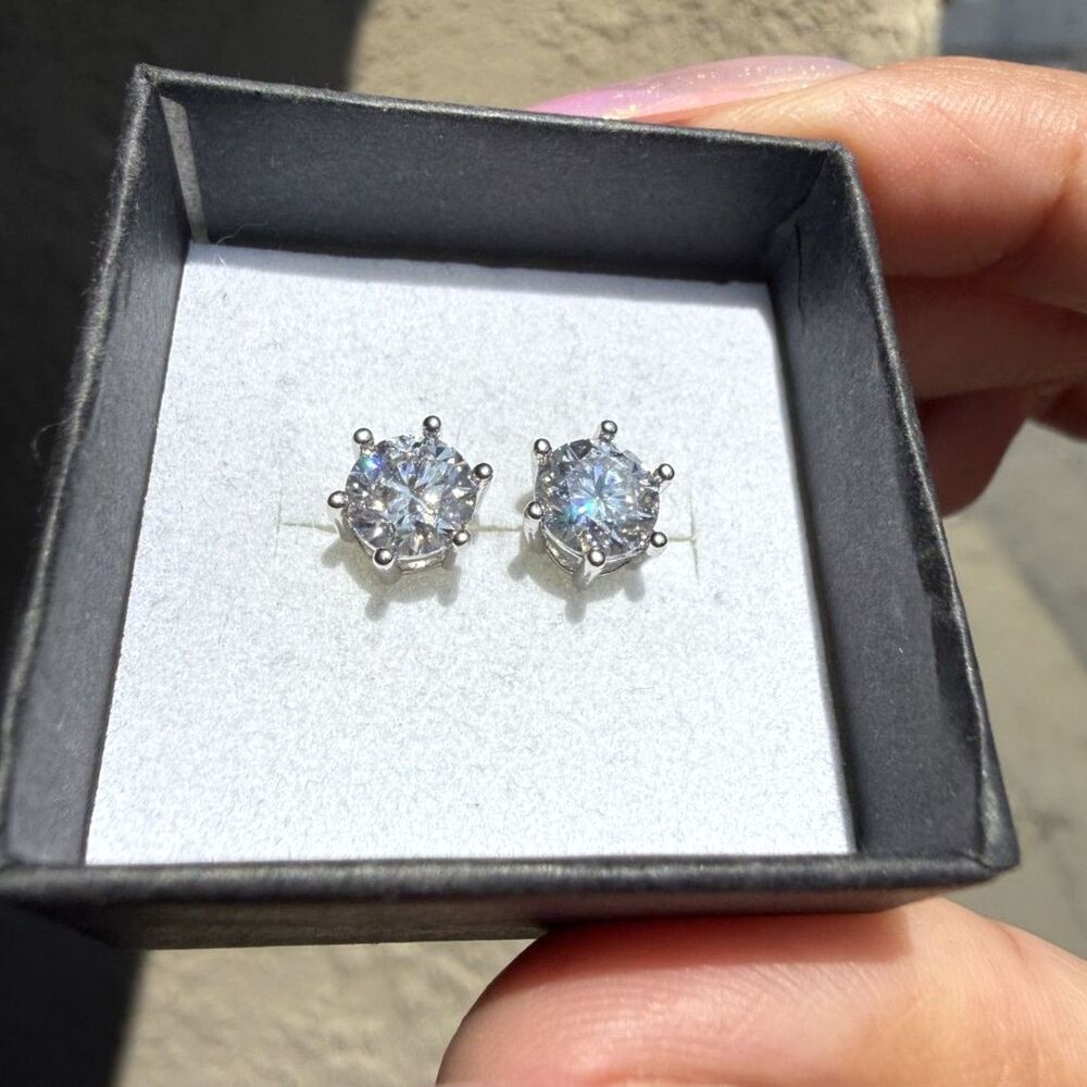2CT TW Moissanite Stud Earrings S999 18K White Gold Plated